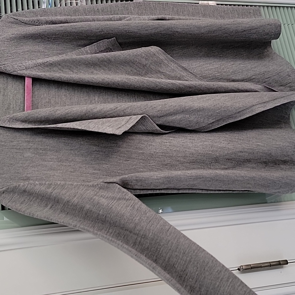 Lafayette 148 NY Gray Open Front Waterfall Cardigan Wool Sweater Sz M - Picture 3 of 8